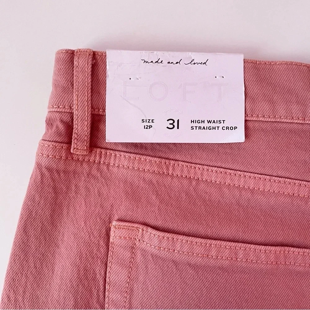 NWT! LOFT Womens High Waist Straight Crop Jean Blush Pink Frayed Hemline Size 31 - Picture 14 of 14